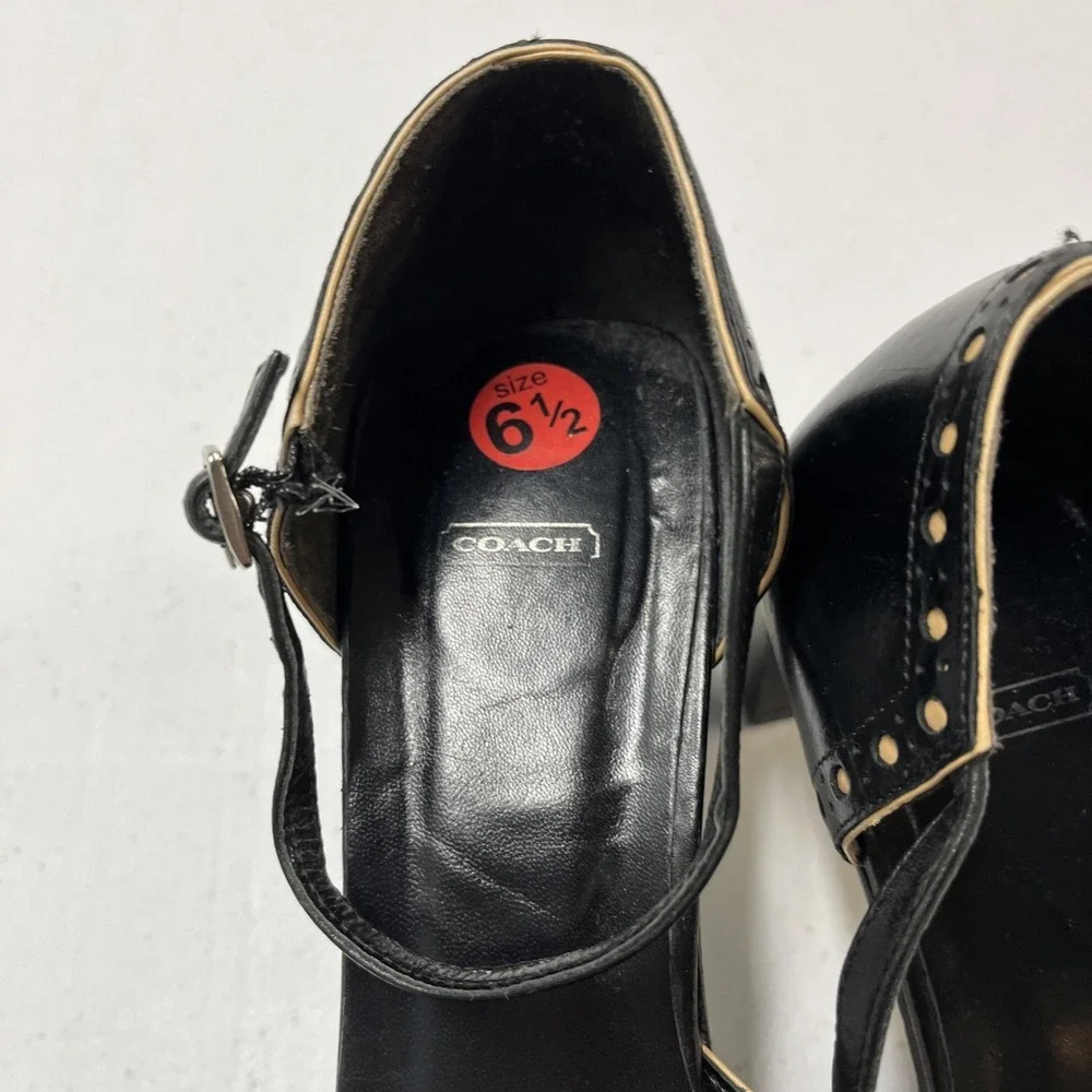 Vintage Coach Hillary Square Toe Heel Black Leather Wing Tip Size 6.5 Retro Y2K